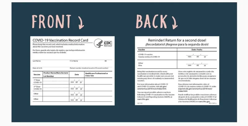 Vaccine card showing front and back